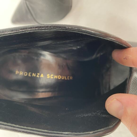 Proenza Shouler Embossed Black Leather V Cut Pump High Heel Booties Size 38 - Picture 8 of 9